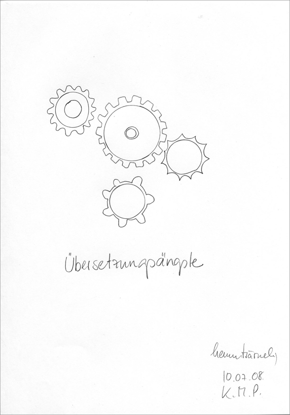 "Übersetzungsängste" aus der serie "Therapie _ hemmtsärmelig", 2008 von Karin Missy Paule. bleistift auf papier, 21 x 30 cm